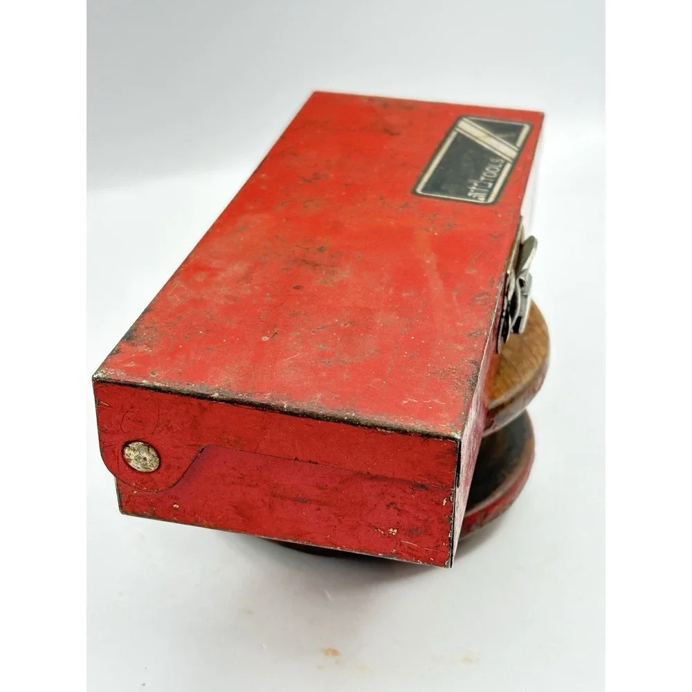 Small Red Metal Steel Box With Latch Industrial Decor Rustic